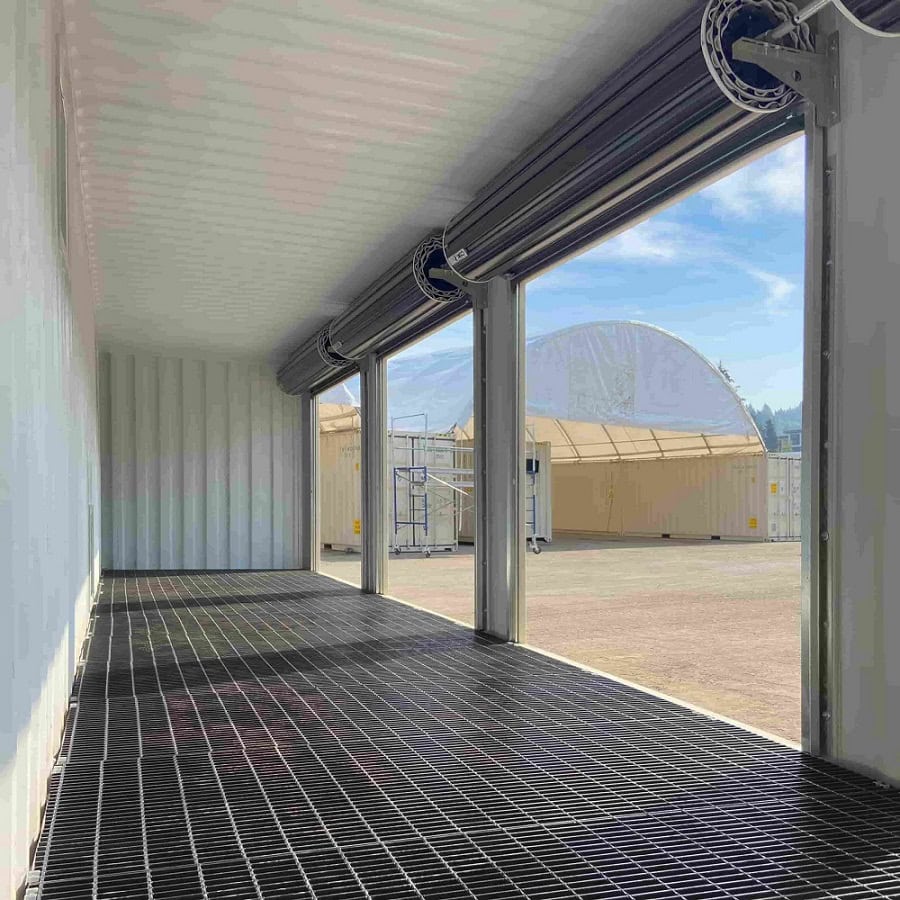 40’HC “CONTAINMENT CUBE” with 4 x Roll Up Doors - Container Systems Australia