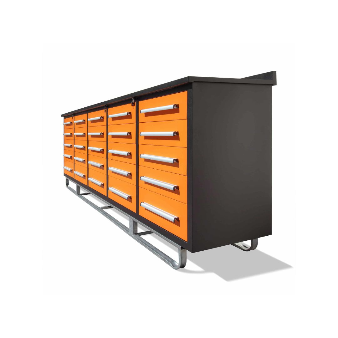 M&B | 10’ Workbench Cabinet with 25 Drawers - Container Systems Australia